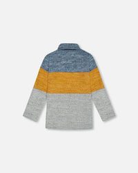 Colorblock Polo Stripe Blue, Orange And Grey Tees & Tops Deux par Deux 