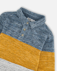 Colorblock Polo Stripe Blue, Orange And Grey Tees & Tops Deux par Deux 