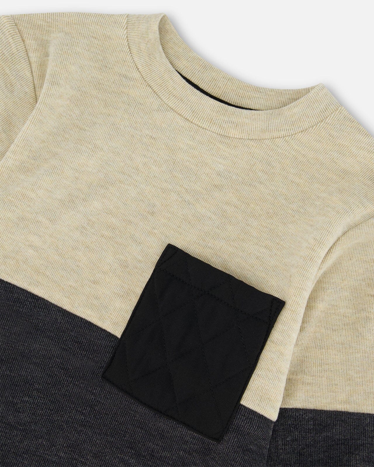 Super Soft Colorblock Top With Quilted Pocket Beige And Black Tees & Tops Deux par Deux 