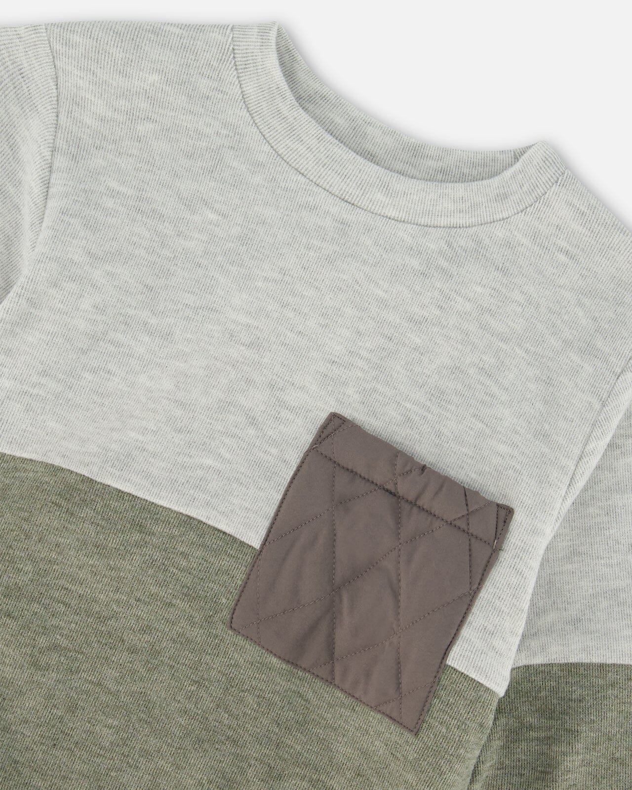 Super Soft Colorblock Top With Quilted Pocket Gray And Sage Tees & Tops Deux par Deux 