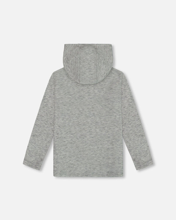 Super Soft Brushed Hooded T-Shirt With Pocket Dark Gray Mix Tees & Tops Deux par Deux 