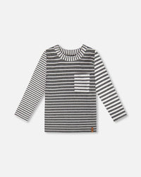 Striped Brushed T-Shirt With Pocket Gray And White Tees & Tops Deux par Deux 