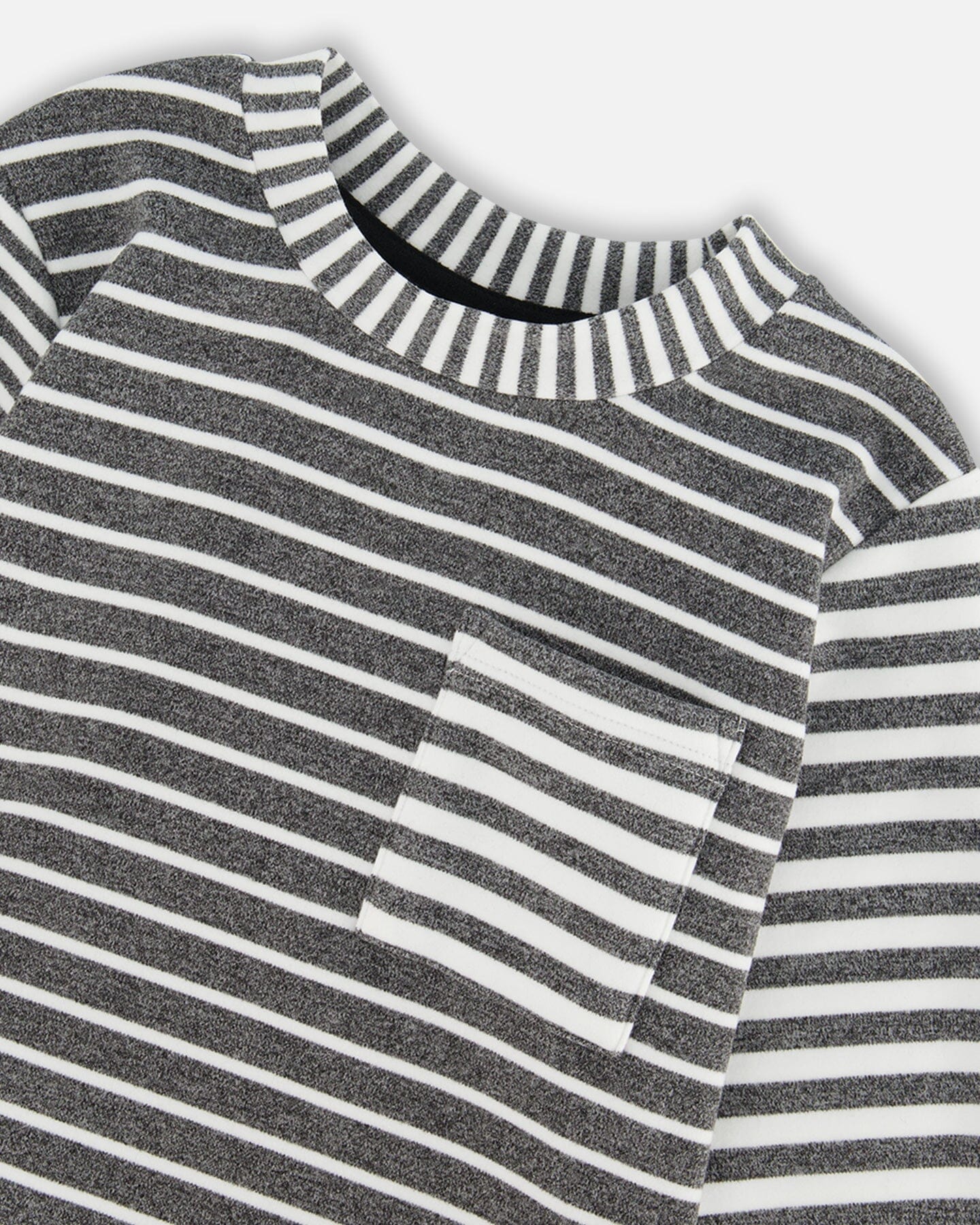 Striped Brushed T-Shirt With Pocket Gray And White Tees & Tops Deux par Deux 