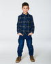 Button Down Flannel Shirt With Pocket Plaid Navy And Gray Tees & Tops Deux par Deux 