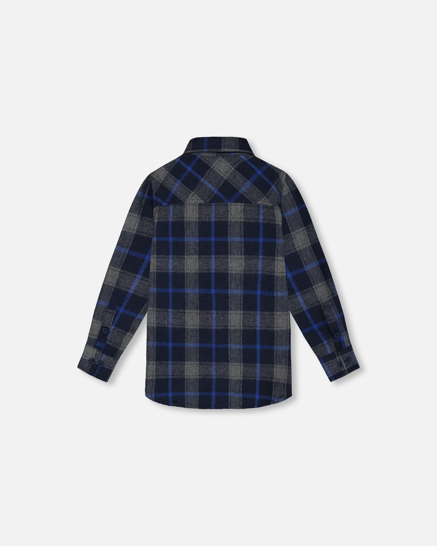 Button Down Flannel Shirt With Pocket Plaid Navy And Gray Tees & Tops Deux par Deux 