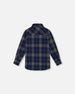 Button Down Flannel Shirt With Pocket Plaid Navy And Gray Tees & Tops Deux par Deux 