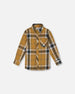 Button Down Flannel Shirt With Pocket Plaid Golden Yellow And Gray Tees & Tops Deux par Deux 