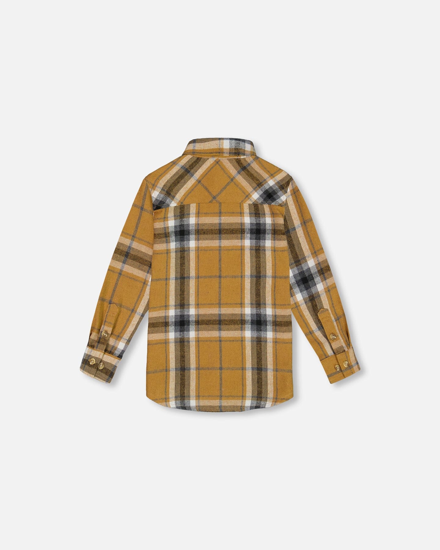 Button Down Flannel Shirt With Pocket Plaid Golden Yellow And Gray Tees & Tops Deux par Deux 