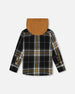 Button Down Flannel Shirt With Hood Plaid Black And Caramel Tees & Tops Deux par Deux 