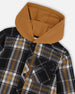 Button Down Flannel Shirt With Hood Plaid Black And Caramel Tees & Tops Deux par Deux 