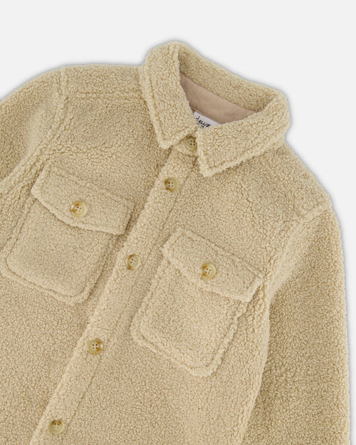 Sherpa Overshirt With Pocket Beige Sweaters & Hoodies Deux par Deux 