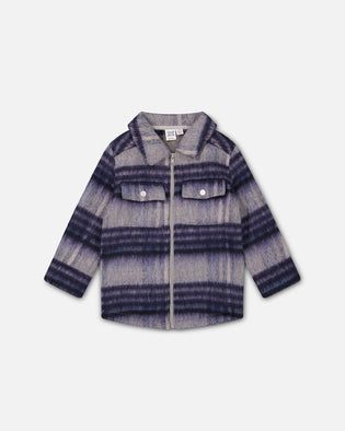 Overshirt Wool-Effect With Pockets Plaid Blue And Gray Sweaters & Hoodies Deux par Deux 