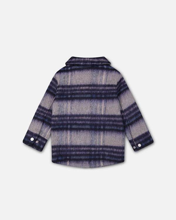 Overshirt Wool-Effect With Pockets Plaid Blue And Gray Sweaters & Hoodies Deux par Deux 