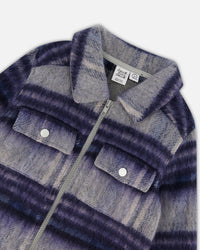 Overshirt Wool-Effect With Pockets Plaid Blue And Gray Sweaters & Hoodies Deux par Deux 