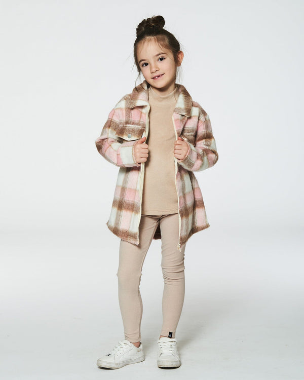 Overshirt Wool-Effect With Pockets Plaid Pink, Nougat And Off White Sweaters & Hoodies Deux par Deux 