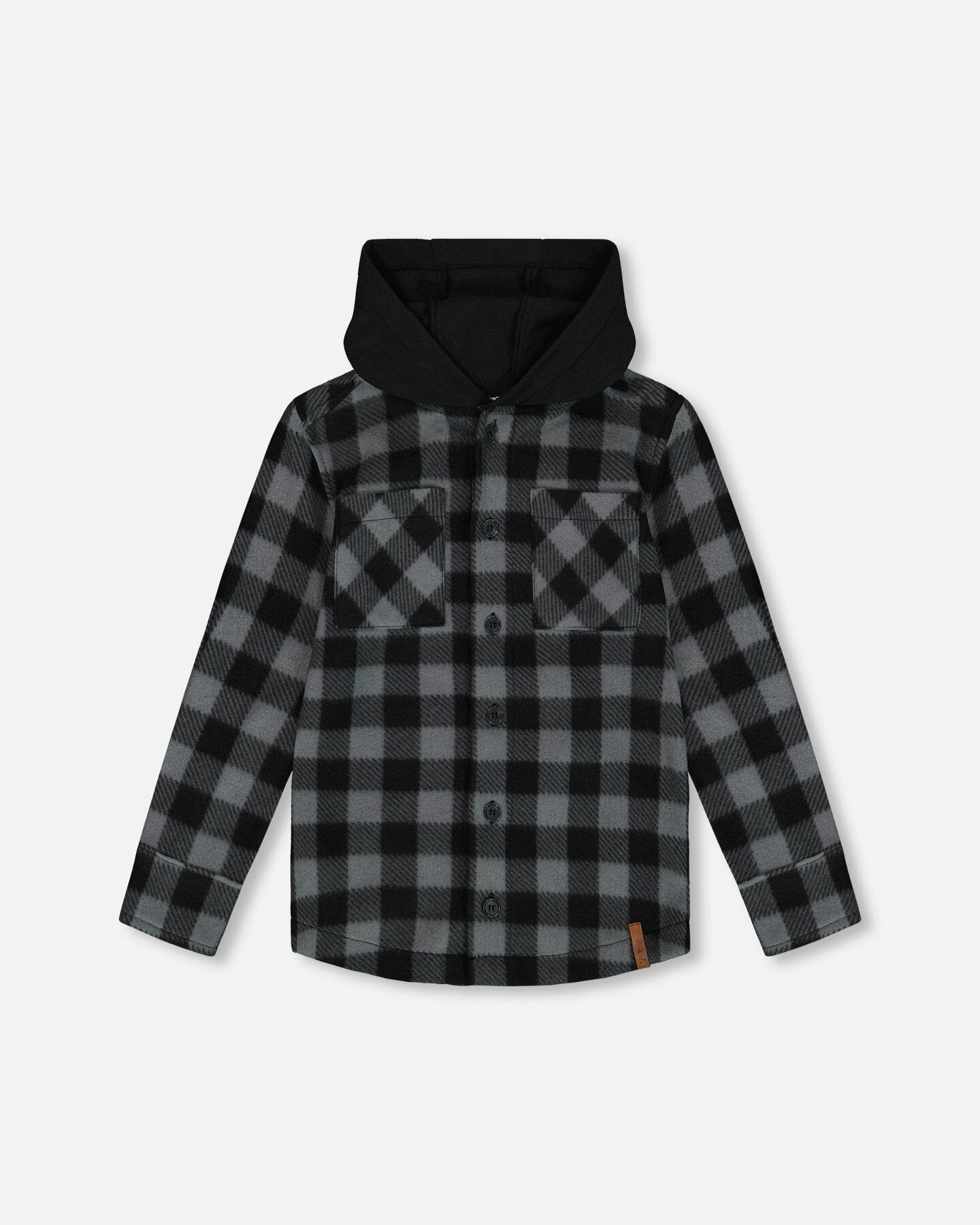 Polar Fleece Shirt With Hood Black Plaid Tees & Tops Deux par Deux 