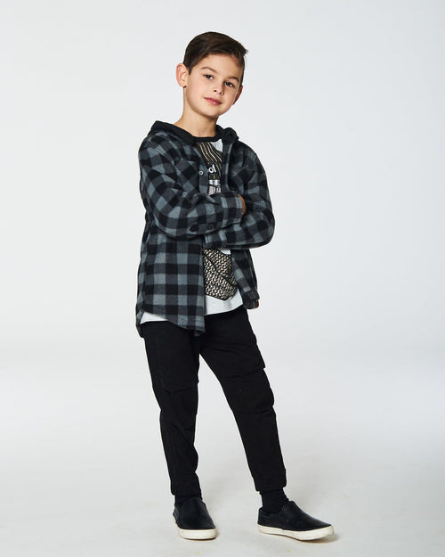 Polar Fleece Shirt With Hood Black Plaid Tees & Tops Deux par Deux 