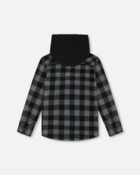 Polar Fleece Shirt With Hood Black Plaid Tees & Tops Deux par Deux 