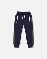 Pantalon de jogging en molleton avec bandes côtelées contrastantes bleu marine