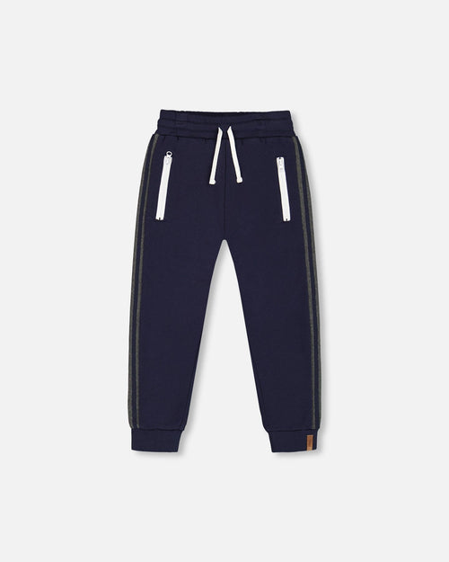 Fleece Sweatpants With Contrast Side Rib Navy - G20U20_481