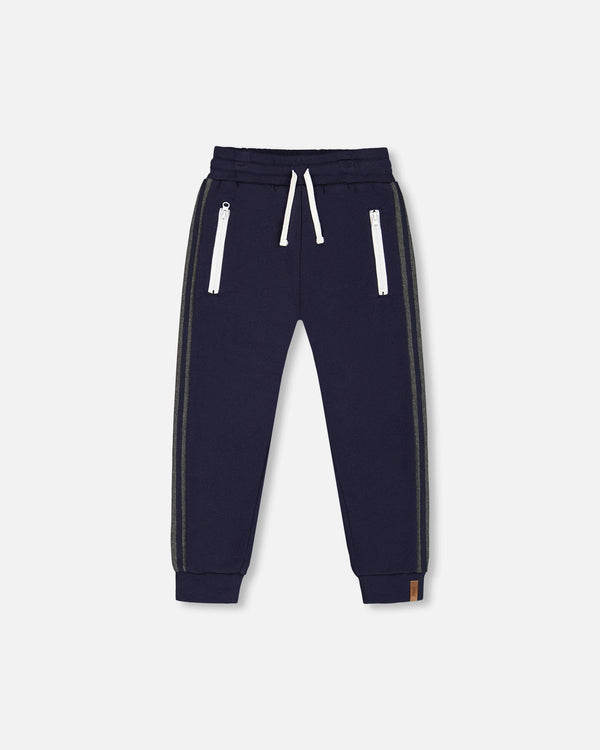 Fleece Sweatpants With Contrast Side Rib Navy - G20U20_481