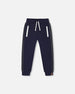 Fleece Sweatpants With Contrast Side Rib Navy - G20U20_481