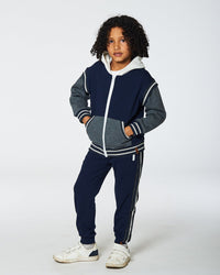 Fleece Sweatpants With Contrast Side Rib Navy Pants & Shorts Deux par Deux 