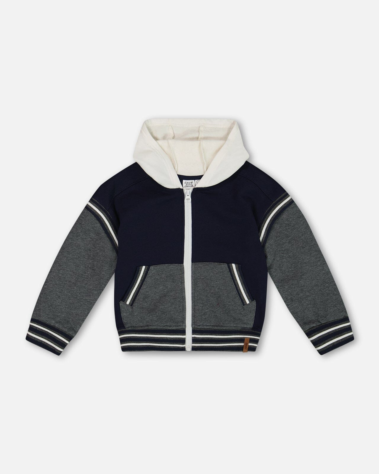 Full Zip Hooded Fleece Navy And Dark Gray Sweaters & Hoodies Deux par Deux 