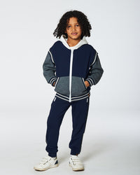 Full Zip Hooded Fleece Navy And Dark Gray Sweaters & Hoodies Deux par Deux 