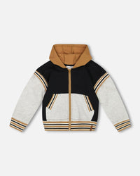 Full Zip Hooded Fleece Black And Beige Sweaters & Hoodies Deux par Deux 