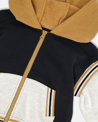 Full Zip Hooded Fleece Black And Beige Sweaters & Hoodies Deux par Deux 