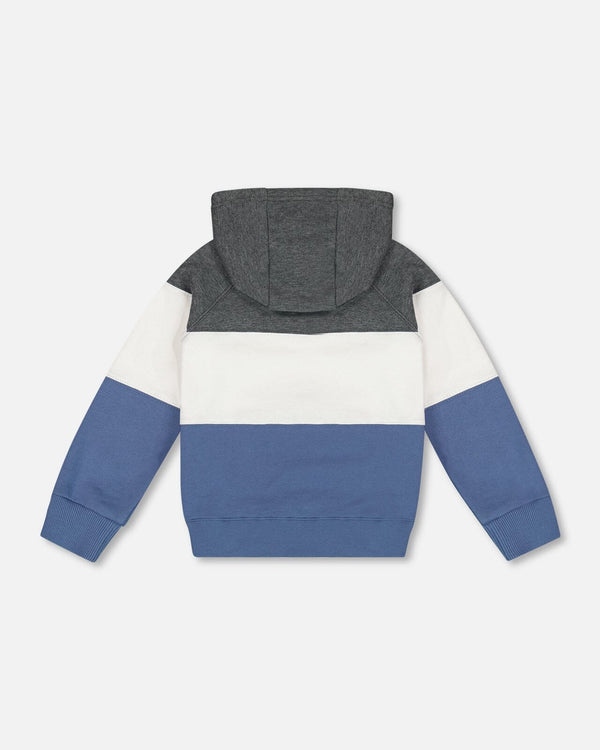 Colorblock Hooded Fleece Sweatshirt Gray, White And Blue Sweaters & Hoodies Deux par Deux 