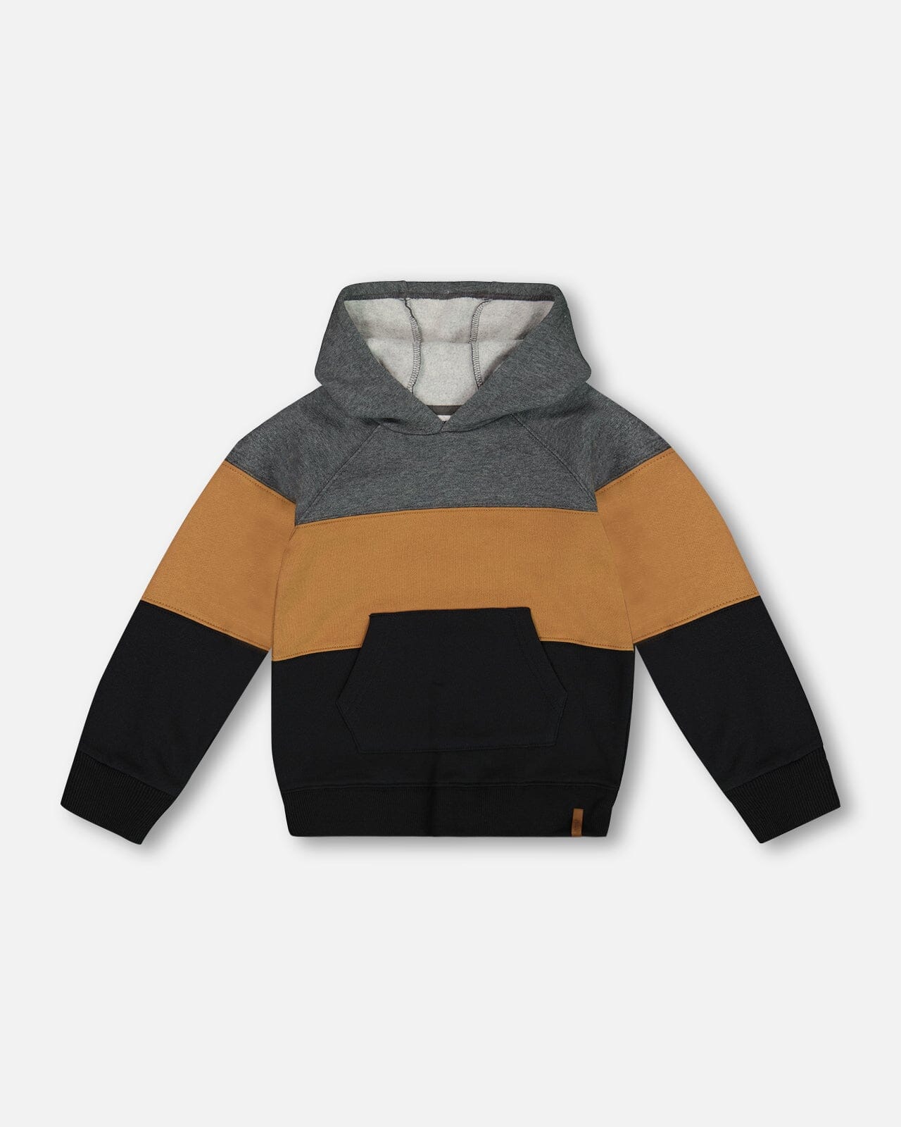 Colorblock Hooded Fleece Sweatshirt Dark Gray Caramel And Black Deux par Deux