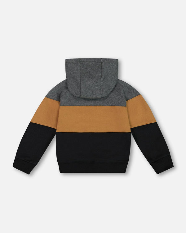 Colorblock Hooded Fleece Sweatshirt Dark Gray, Caramel And Black Sweaters & Hoodies Deux par Deux 