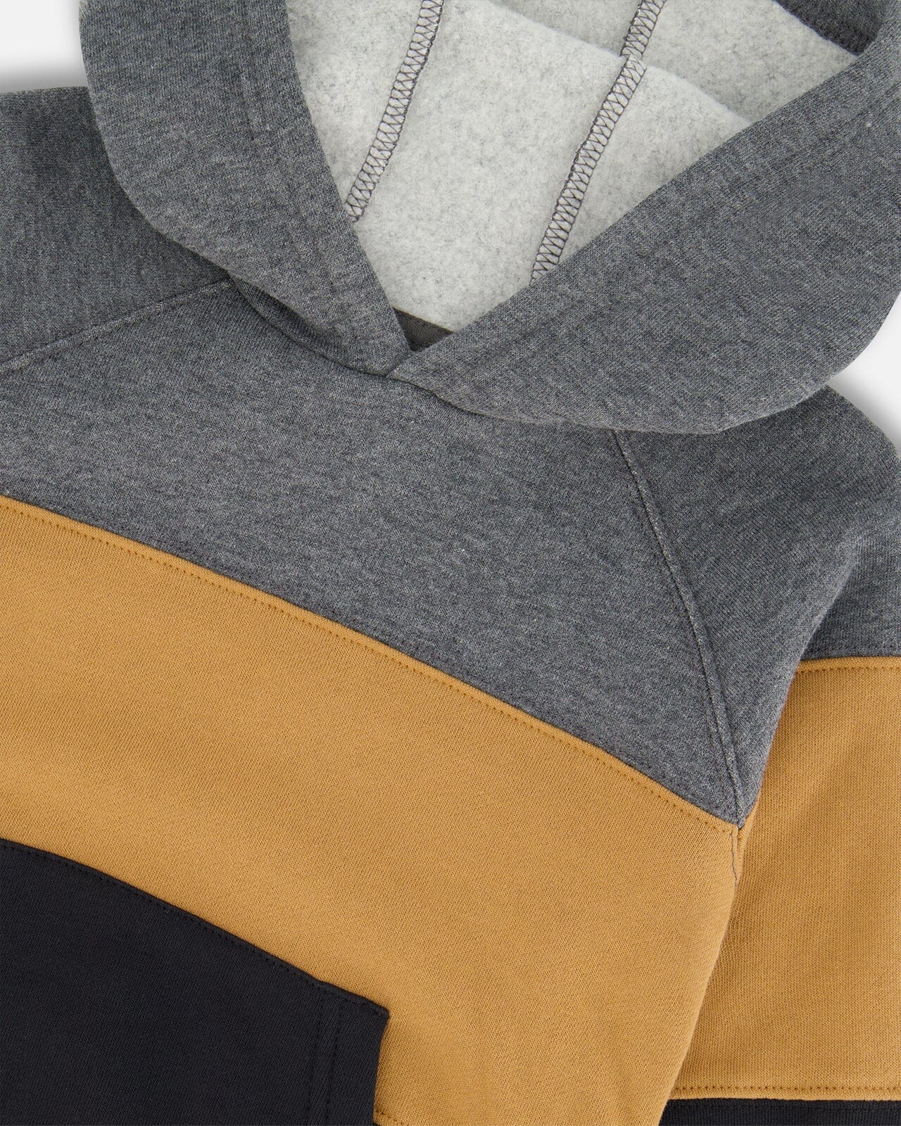 Colorblock Hooded Fleece Sweatshirt Dark Gray, Caramel And Black Sweaters & Hoodies Deux par Deux 