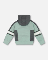 Hooded Fleece Sweatshirt With Contrast Rib Sage Green Sweaters & Hoodies Deux par Deux 