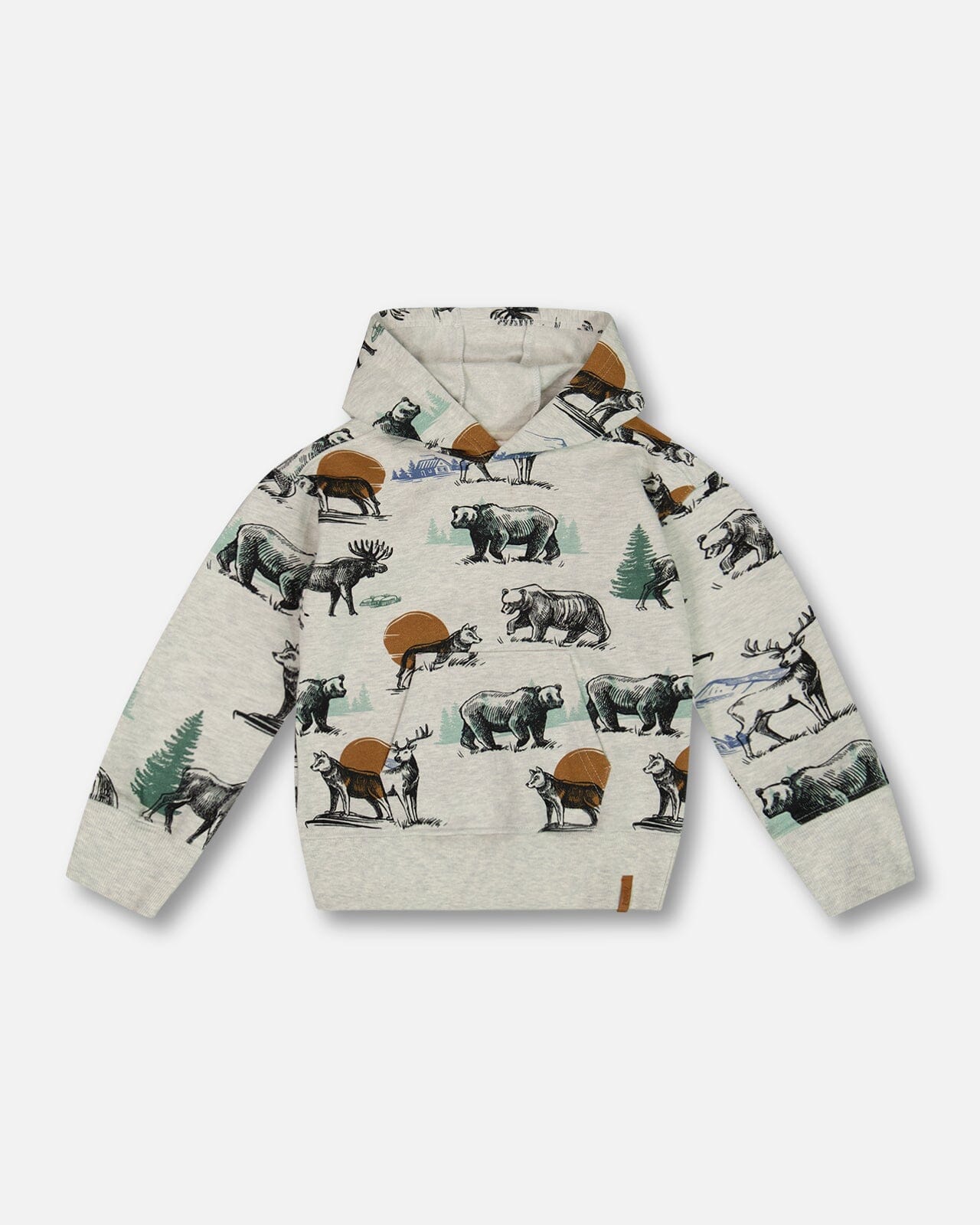 Printed Forest Animals Fleece Hooded Sweatshirt Gray Mix Sweaters & Hoodies Deux par Deux 