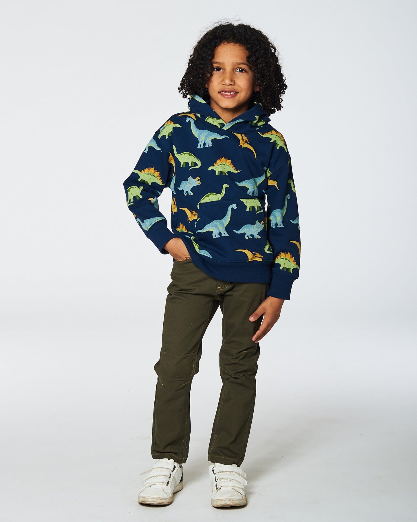 Printed Dino Fleece Hooded Sweatshirt Navy Sweaters & Hoodies Deux par Deux 