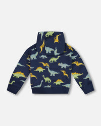 Printed Dino Fleece Hooded Sweatshirt Navy Sweaters & Hoodies Deux par Deux 