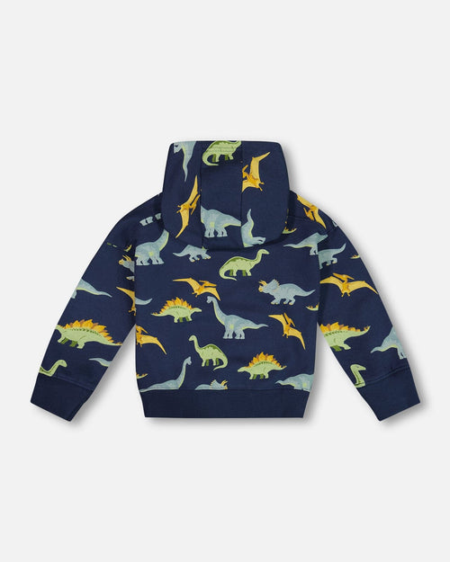 Printed Dino Fleece Hooded Sweatshirt Navy Sweaters & Hoodies Deux par Deux 