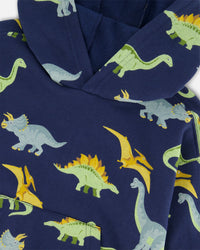 Printed Dino Fleece Hooded Sweatshirt Navy Sweaters & Hoodies Deux par Deux 