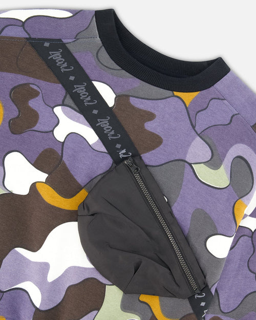 Printed Camo Fleece Sweatshirt With Bag Sweaters & Hoodies Deux par Deux 