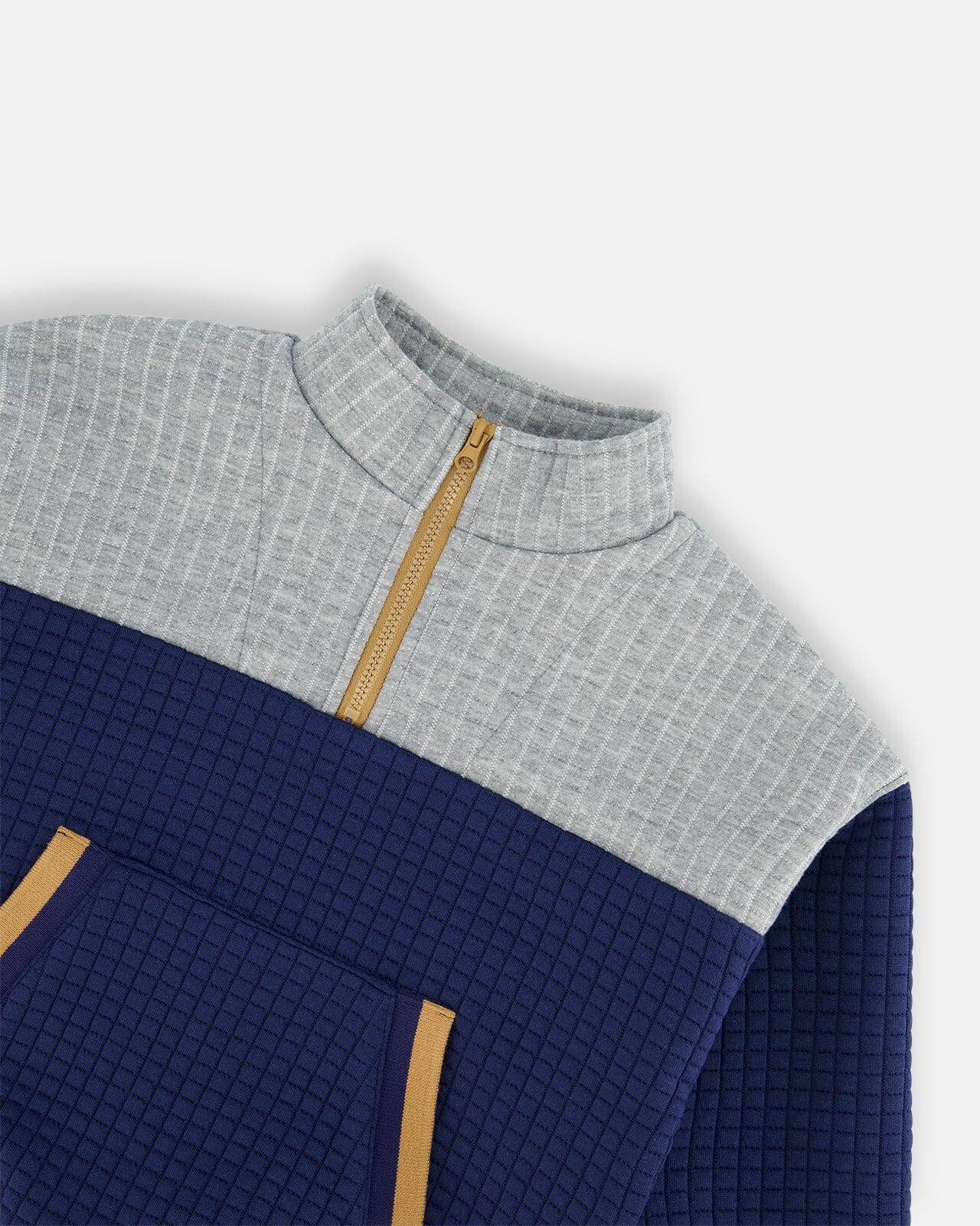 Quilted Half Zip Top Blue And Gray - G20U39_774