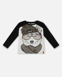 Raglan T-Shirt With Print Gray Mix And Black Tees & Tops Deux par Deux 