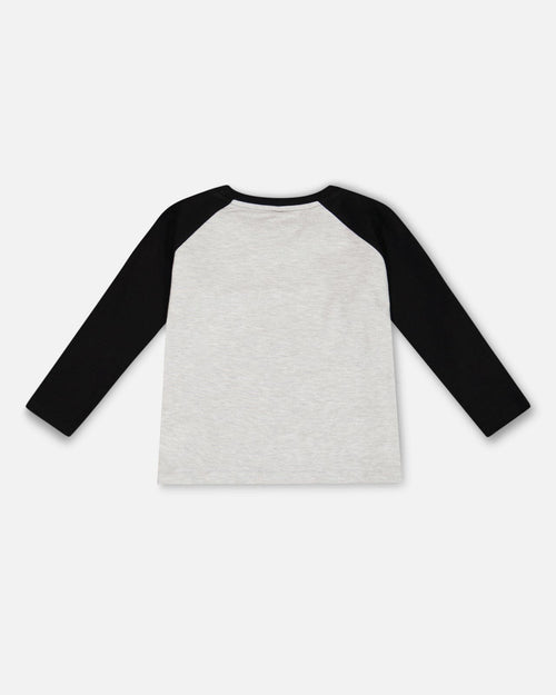 Raglan T-Shirt With Print Gray Mix And Black Tees & Tops Deux par Deux 