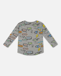 Long Sleeve Printed T-Shirt Gray Mix - G20U71_195