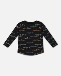 Long Sleeve Printed T-Shirt Black Printed Mountains - G20U71_999