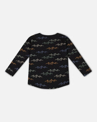 Long Sleeve Printed T-Shirt Black Printed Mountains - G20U71_999