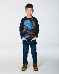 Raglan T-Shirt With Dinosaure Print Navy Tees & Tops Deux par Deux 