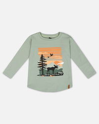 Long Sleeve T-Shirt With Print Sage - G20U74_325